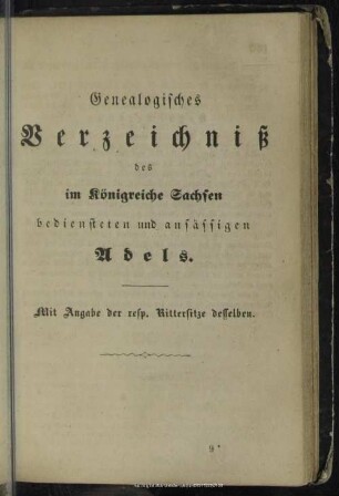 Genealogischen Verzeichniß des im Königreich Sachsen bediensteten und ansässigen Adels
