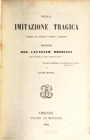 Della imitazione tragica presso gli antichi e presso i moderni : Ricerche del cavalier Bozzelli, 2