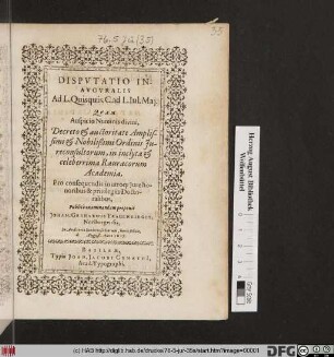 Disputatio Inauguralis Ad L. Quisquis. C. ad L. Iul. Mai.