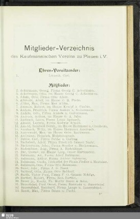 Mitglieder-Verzeichnis des Kaufmännischen Vereins zu Plauen i.V.