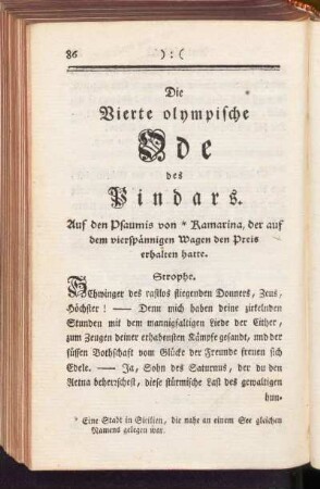 Die Vierte olympische Ode des Pindars
