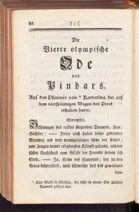 Die Vierte olympische Ode des Pindars