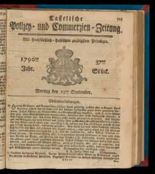 37tes Stueck, Montag den 13ten September. 1790