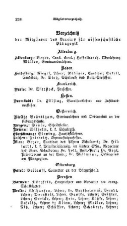 Verzeichniß der Mitglieder des Vereins für wissenschaftliche Pädagogik