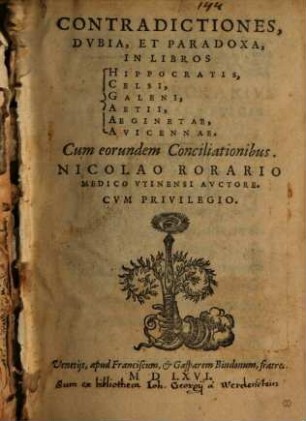 Contradictiones, dubia et paradoxa in Hippocratis Celsi ... libros