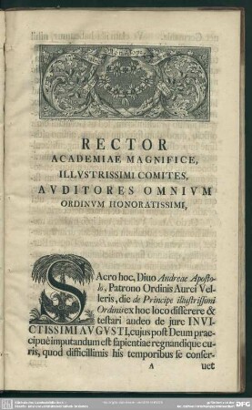 Rector Academiae Magnifice, Illustrissimi Comites, Auditores Omnium Ordinum Honoratissimi