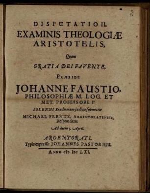 Disputatio II. Examinis Theologiae Aristotelis
