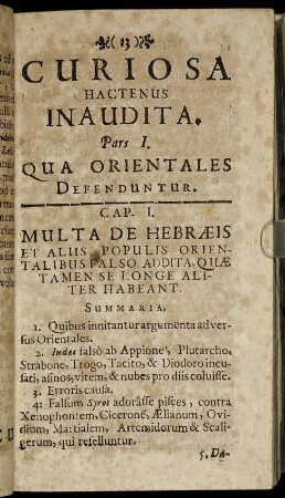 Pars I. Qua Orientales Defenduntur.