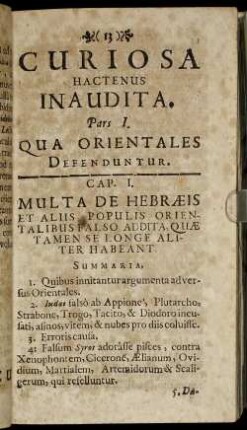 Pars I. Qua Orientales Defenduntur.