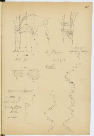 San Marco, Vercelli: Grundriss, Details (aus: Skizzen- und Fotoalbum 4)
