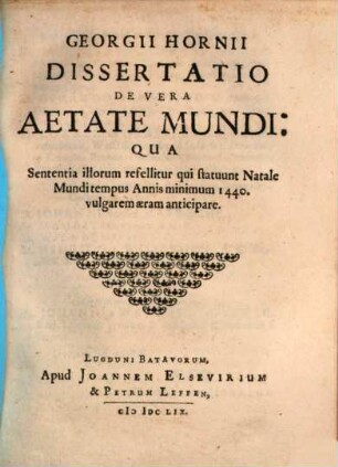 Dissertatio de vera aetate mundi