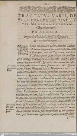 TRACTAUS VARII, DE VERA PRAEPARATIONE ET USU MEDICAMENTORUM CHEMICORUM.
