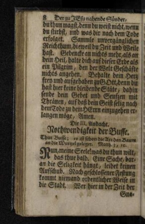 Die III. Andacht. Nothwendigkeit der Busse.