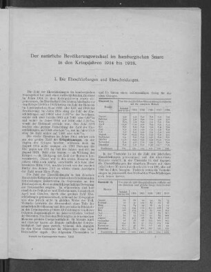 I. Die Eheschließungen und Ehescheidungen.