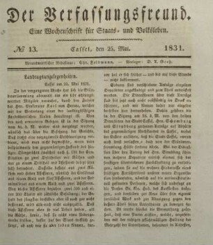 № 13. Cassel, den 25. Mai. 1831.