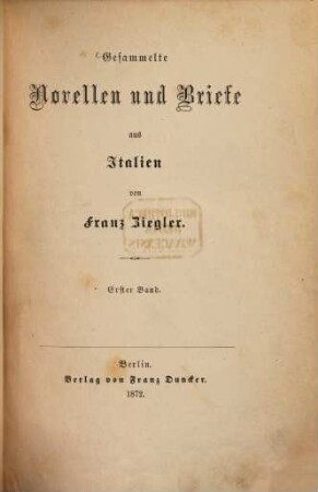 Gesammelte Novellen und Briefe aus Italien, 1