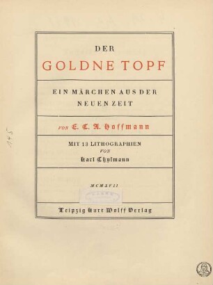 Der goldne Topf : ein Märchen aus der neuen Zeit