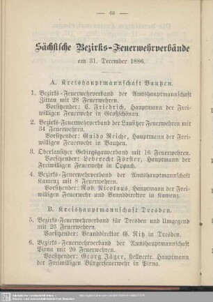 Sächsische Bezirks-Feuerwehrverbände : am 31. December 1886