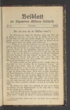 Beiblatt N° 6. November. 1889
