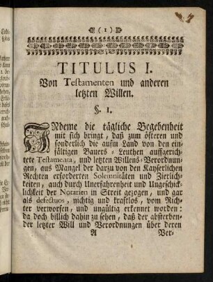 1-19, Titulus I. Von Testamenten und anderen letzten Willen.