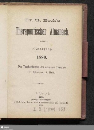 7.1880: G. Becks therapeutischer Almanach