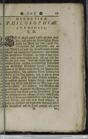 Hermeticae Philosophiae Studiosis, S. D.
