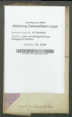 Ausschließung der Gütergemeinschaft der Verlobten Gustav Niebuhr, Oldentrup, und Louise Krüger, Heepen