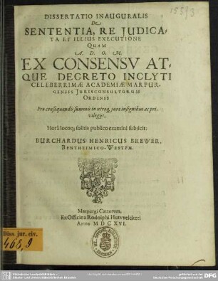 Diss. inaug. de sententia, re judicata et illius executione