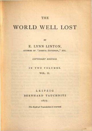The world well lost : in 2 vol., 2