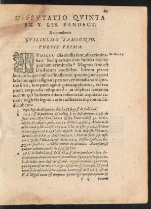 [Disp]utatio Quinta Ex V. Lib. Pandect.