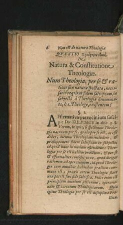 Quaestio ... De Natura & Constitutione Theologiae.