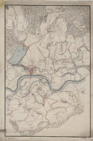 Karte der Gegend um Torgau, Handzeichnung, 1794 : [Plan der Umgegend von Torgau] / von Kanne [gezeichnet]. - [S.l.] , 1794. - 1 Kt. : kolor. Handzeichng. ; 55 x 84 cm