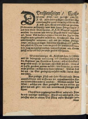 Durchleuchtiger/ Hochgeborner Fürst/ und gnediger Herr ...