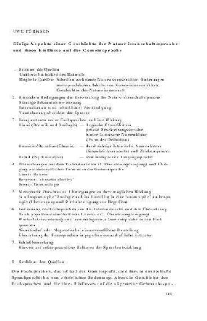 Einige Aspekte einer Geschichte der Naturwissenschaftssprache und ihrer Einflüsse auf die Gemeinsprache