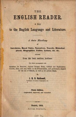 The English Reader : a Key in the English language and literature