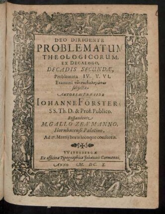 2,4/6: Problematum Theologicorum, Ex Decalogo, Decadis ...