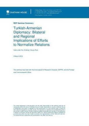 Turkish-Armenian diplomacy : bilateral and regional implications of efforts to normalize relations