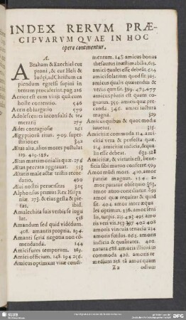Index Rerum Praecipuarum Quae In Hoc opere continentur