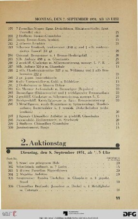 2. Auktionstag Dienstag, den 8. September 1931, ½ 3 Uhr (Nr. 301-650)