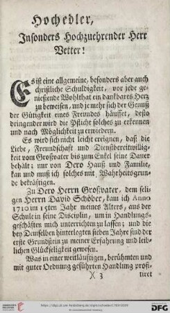 Hochedler, insonders Hochzuehrender Herr Vetter!