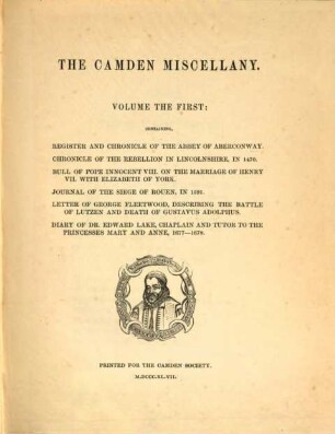 Camden miscellany, 39 = Vol. 1. 1846/47