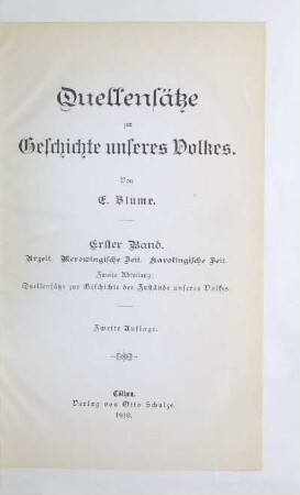Bd. 1, Abt. 2: Quellensätze zur Geschichte der Zustände unseres Volkes