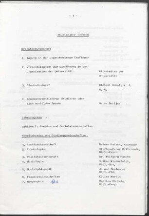 Inhalt "Studienjahr 1984/85"