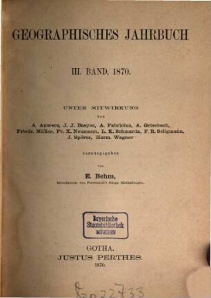 Geographisches Jahrbuch. 3. 1870