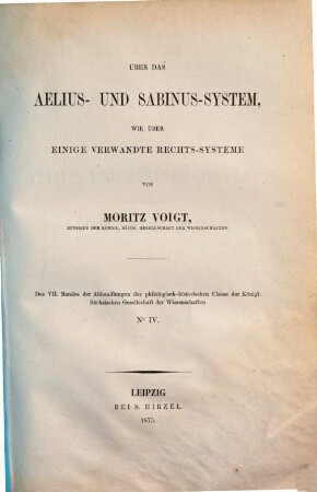 Über das Aelius- und Sabinus-System, wie über einige verwandte Rechts-Systeme