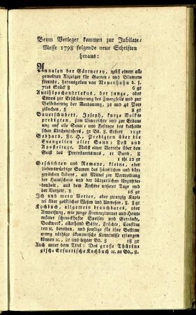 Beym Verleger kommen zur Jubilate-Messe 1798 folgende neue Schriften heraus:
