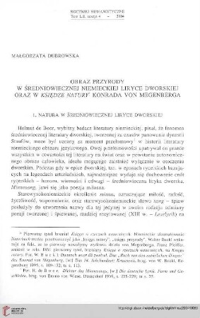 52: Obraz przyrody w średniowiecznej niemieckiej liryce dworskiej oraz w Księdze natury Konrada von Megenberga : =