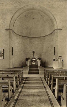 Postkartenalbum mit Motiven von Karlsruhe. "Johanniskirche Karlsruhe". Altarraum der Johanniskirche