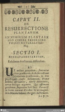 Caput II. De Resurrectione Plantarum