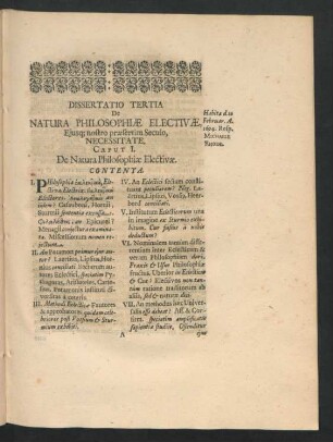 Caput I. De Natura Philosophiae Electivae.